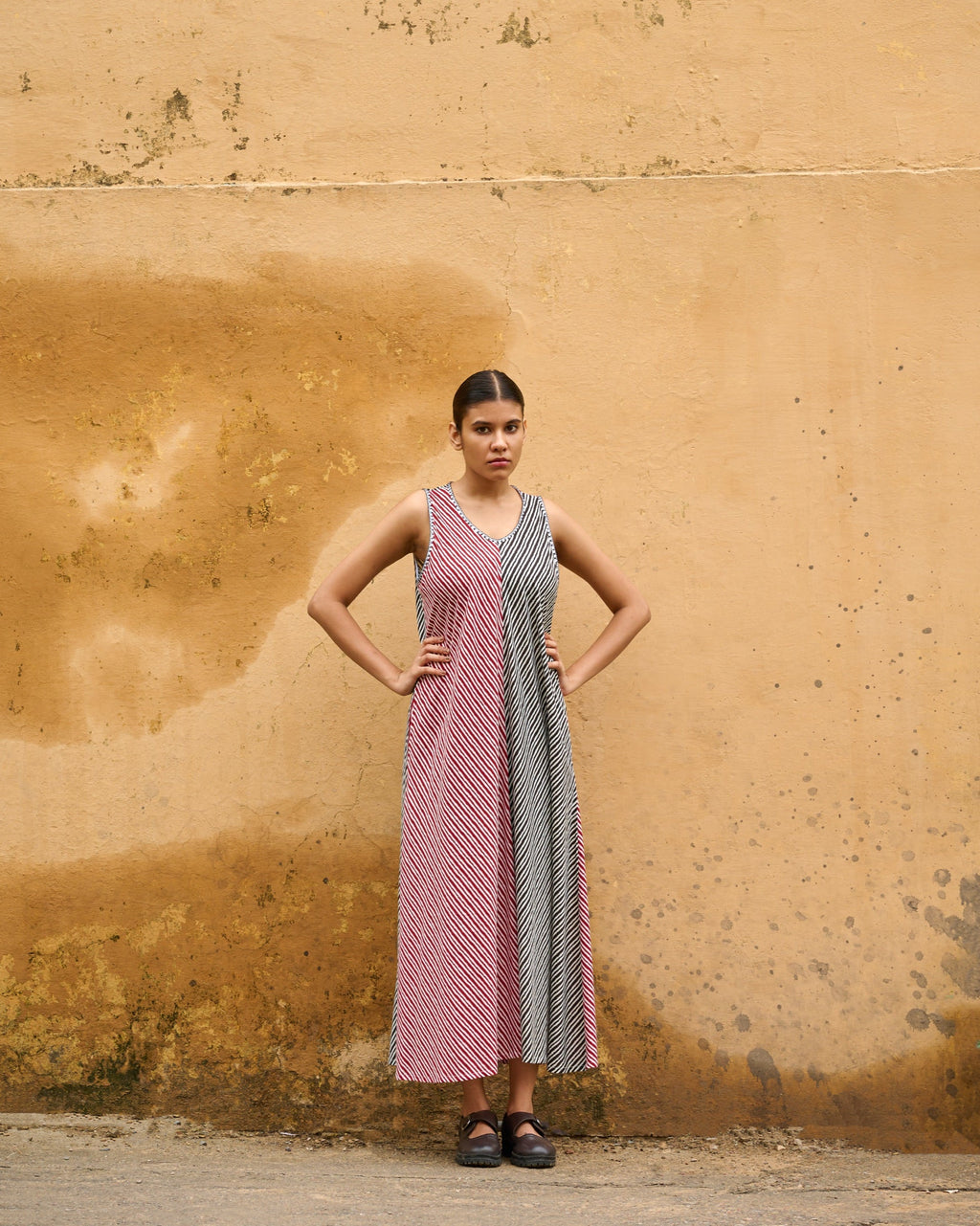 Black & Red Leheriya Hand Embroidered Dress