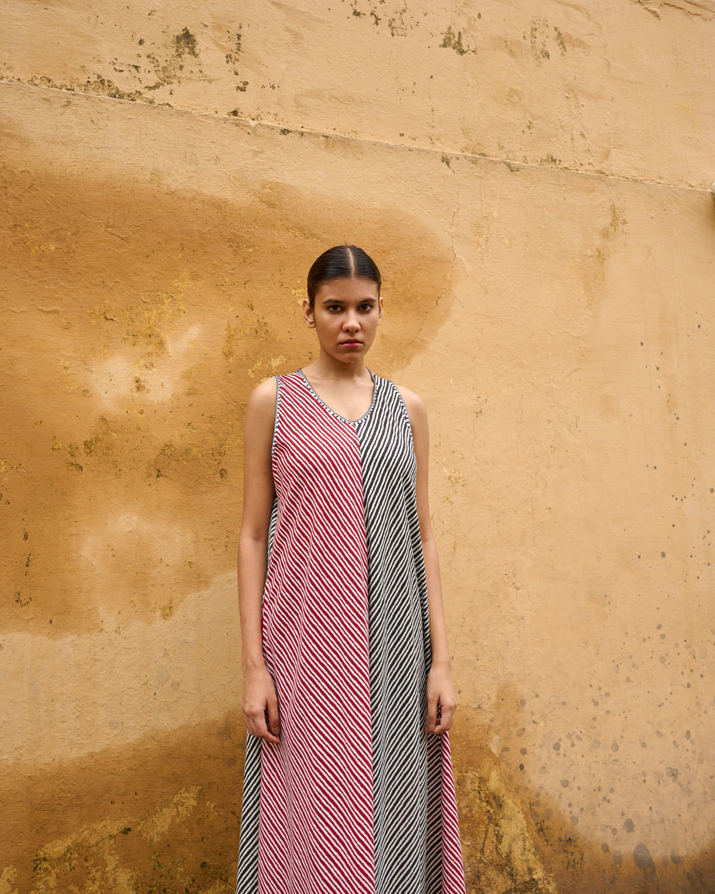 Black & Red Leheriya Hand Embroidered Dress