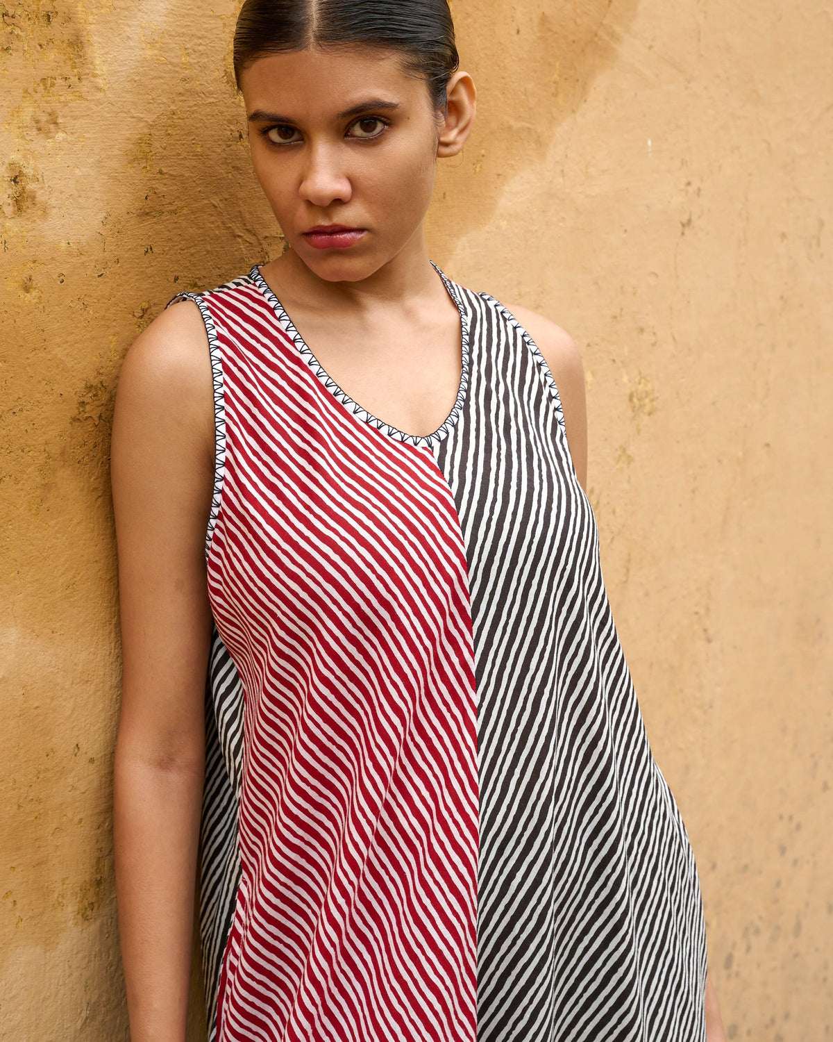 Black & Red Leheriya Hand Embroidered Dress