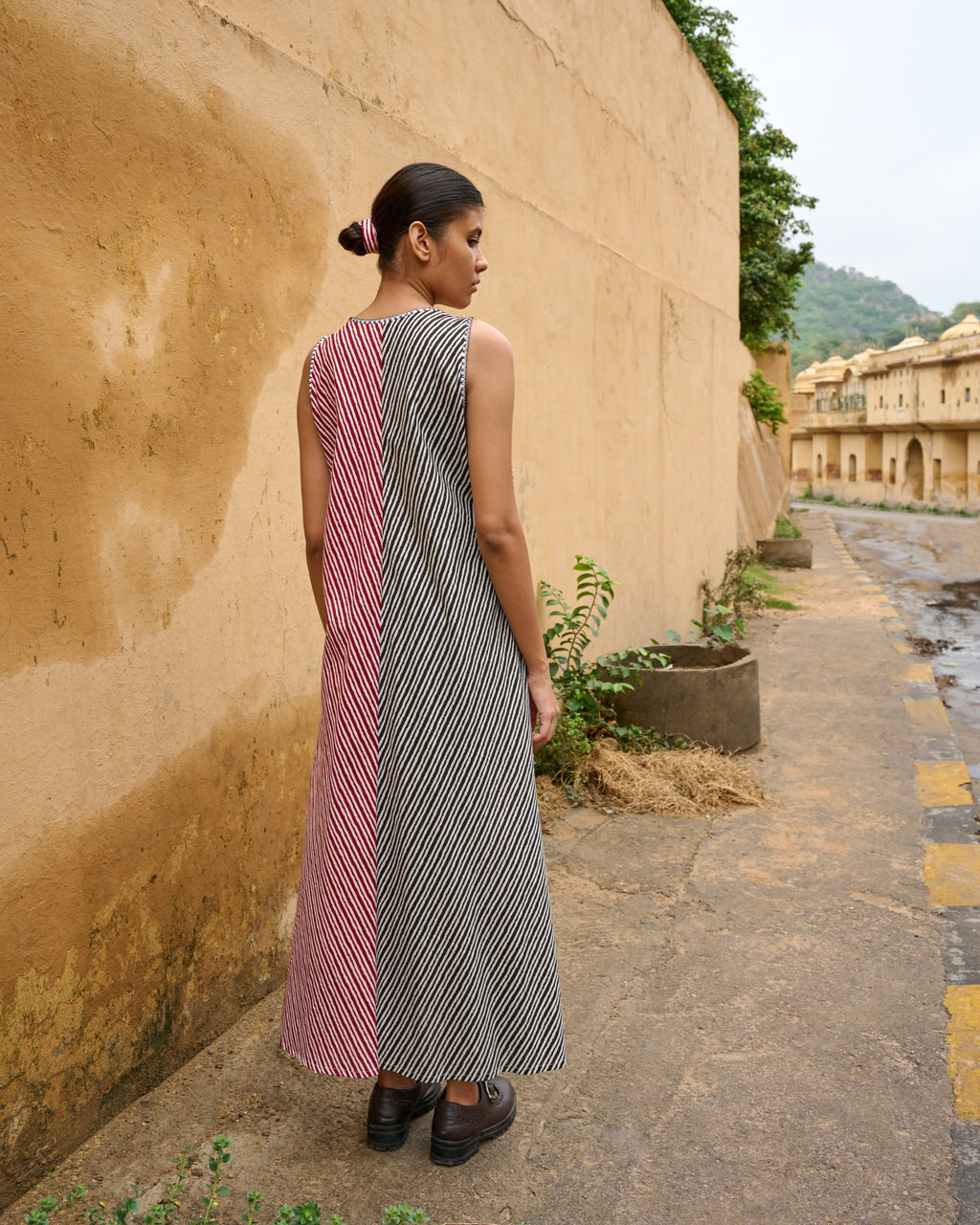 Black & Red Leheriya Hand Embroidered Dress