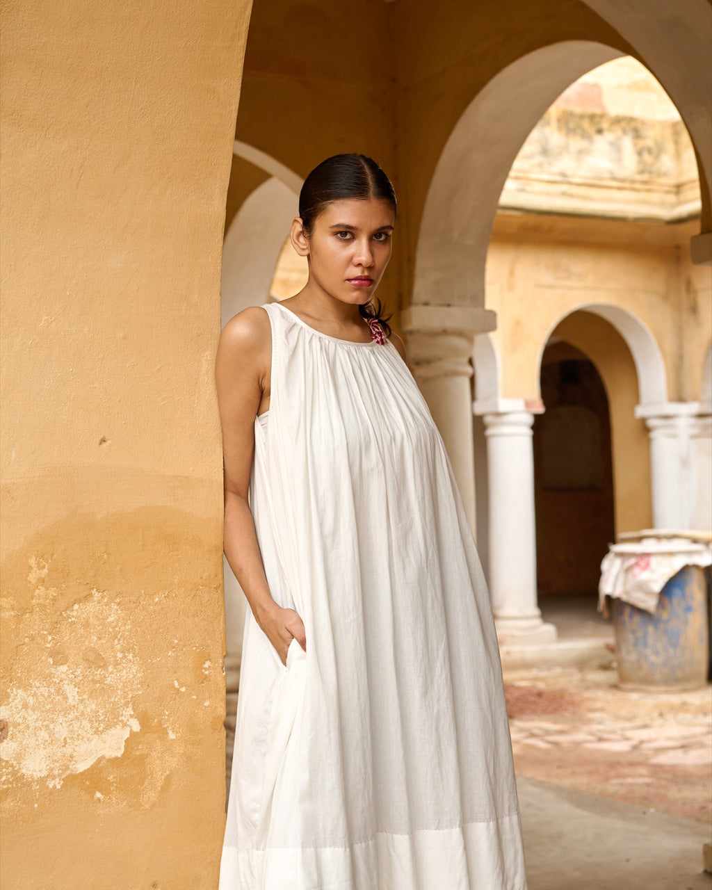 White Double Layered Gathered Dress