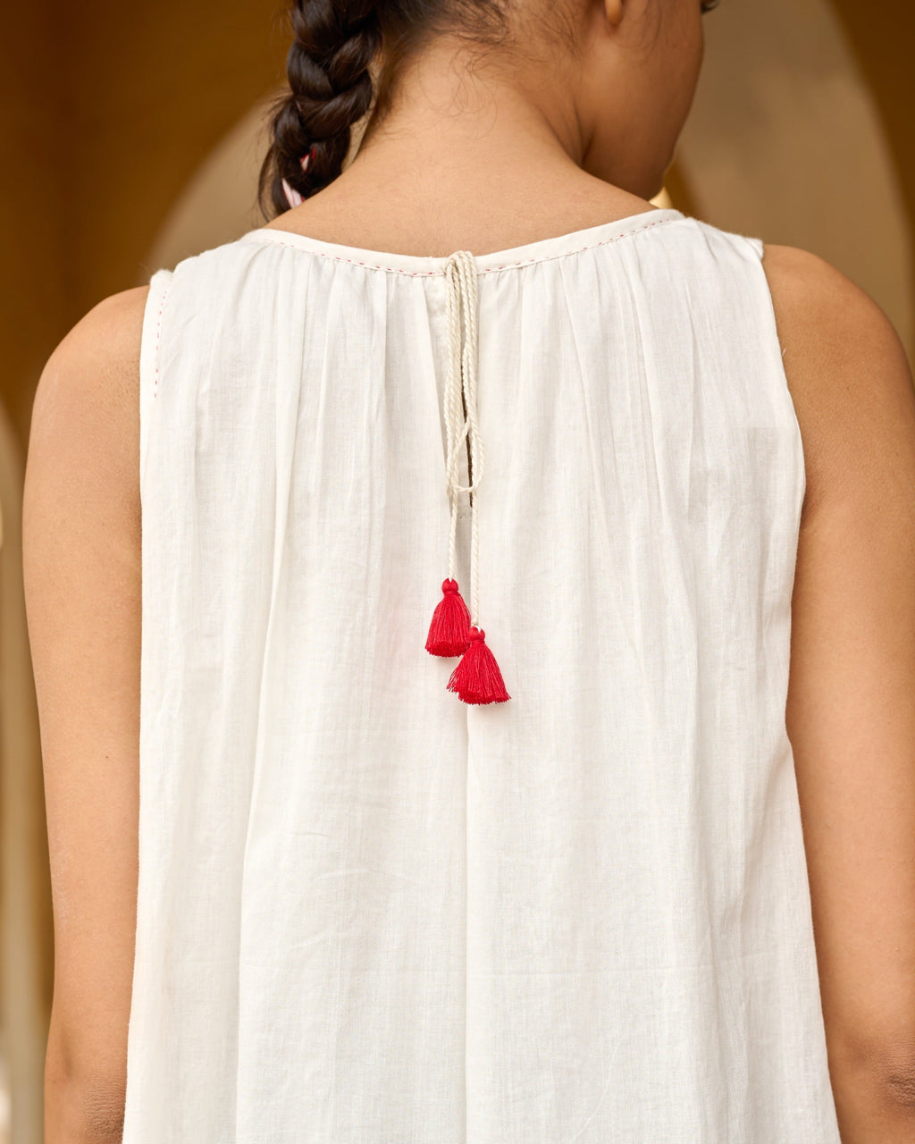 White Double Layered Gathered Dress