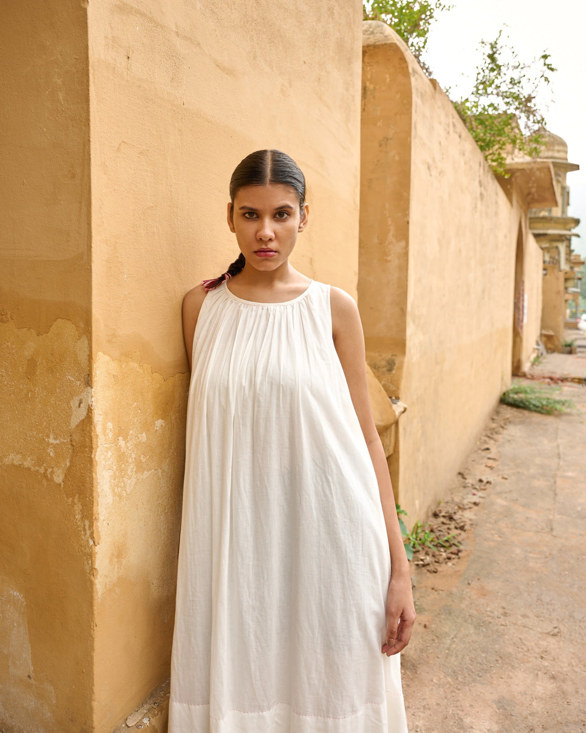White Double Layered Gathered Dress